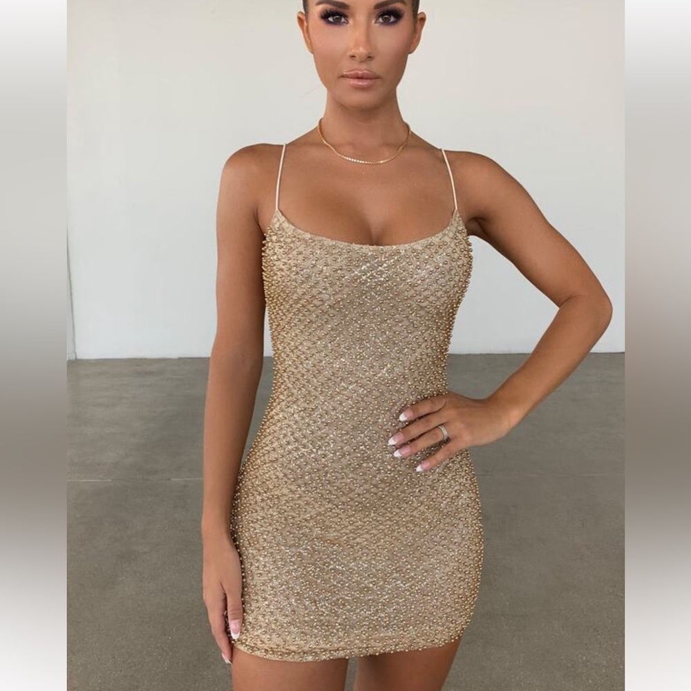 Brand new dress oh Polly size UK8 gold mini dress
